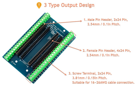 48 Pin Breakout Board For Teensy 3.5 3.6 4.1 With Screw Terminals And 3 Output Types showing 2x24 pin headers