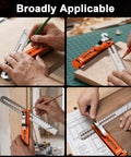 Top Shelf 9.45 Inch T Bevel Angle Finder With Heavy Duty Metal Extension Arm And Dual Scale Marking Scribe Tool in use on various wood surfaces.