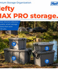 Kick Butt Heavy Duty 50 Gallon Storage Bins with Crystal Clear Lids Nesting Stackable Plastic Totes Hold All Tools Seasonal Gear and Bulky Clutter 2 Pack Grey in outdoor setting.