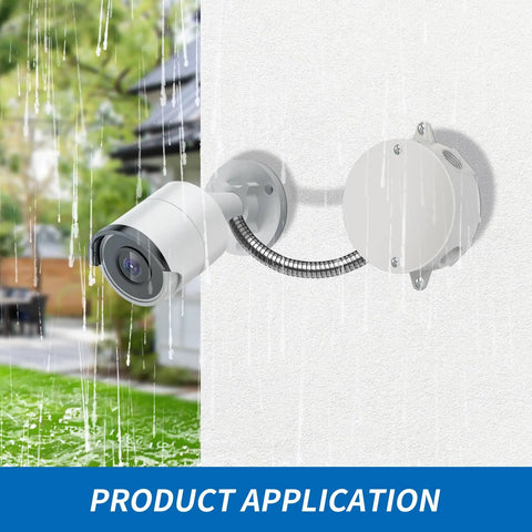 Heavy Duty Round Weatherproof Electrical Box For Outdoor Use, 5 Hole Half Inch Surface Mount Outlet Box, shown installed and in use