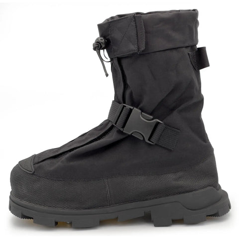 Dope Solid Glacier Trek Spike Boots With Heel Cleats Deliver Mean Ice And Snow Traction For Rough Outdoor Grinds Featuring Waterproof Nylon Uppers And Thirty Two Swappable Metal Spikes Plus A Wrench In Black Size Eleven side view showing the durable black nylon design.