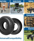 Set Of 2 4.10/3.50-4 Tire And Inner Tube For Wheelbarrows And Hand Trucks, rugged rubber tires shown with various utility carts