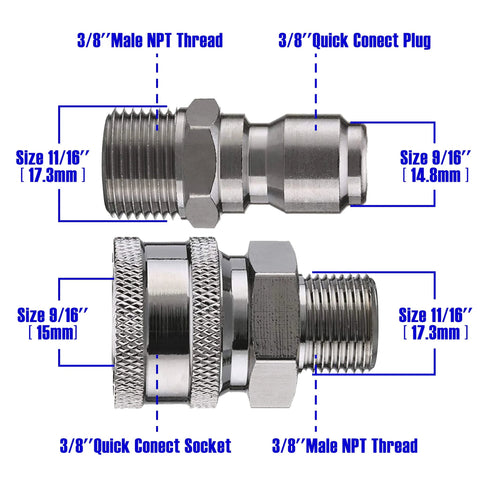 Two views of Tool Daily High Pressure Washer Ball Valve Kit with 3/8 in NPT male thread and 3/8 in quick-connect plug.