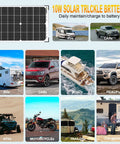 10W solar battery trickle charger for RVs, cars, boats, pickups, ATVs, motorcycles, trailers, and campervans