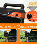 Grab-And-Go Portable Solar Fence Energizer with 10 Mile Range and Auto Night Mode, featuring front switch and easy mounting holes.