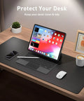 Non Slip Waterproof PU Leather Desk Pad Protector For Mouse And Laptop 23.6 By 13.7 Inches in Black on desk