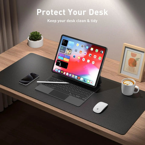 Non Slip Waterproof PU Leather Desk Pad Protector For Mouse And Laptop 23.6 By 13.7 Inches in Black on desk