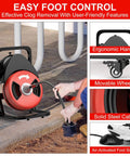 Get The Job Done Fast With This 50 Ft Electric Drain Cleaner And Auto Feed Sewer Snake showing ergonomic handle and air switch.