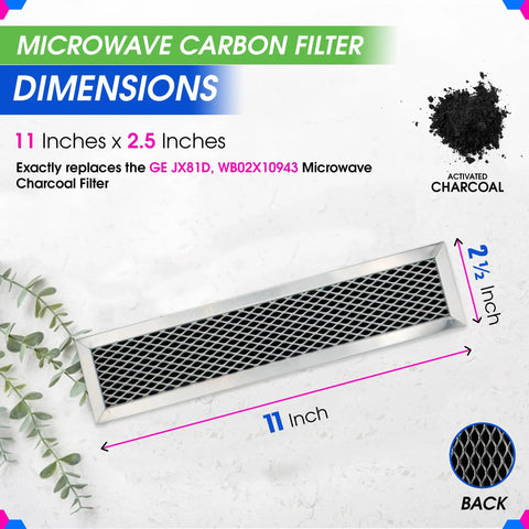 Microwave Charcoal Filter 11.02 x 2.52 Inches For Over-The-Range Hood Vent Replacement, Odor Elimination Carbon Filter