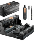 All In One Magnetic Screwdriver Set With 160 Magnetic Bits For Laptops Computers Phones Xbox Console Glasses Watch Doorbell And Home DIY Repairs Pro Precision Repair Kit For Electronics And Small Devices displayed with open and closed case, screwdriver handle, bits, and tweezers.