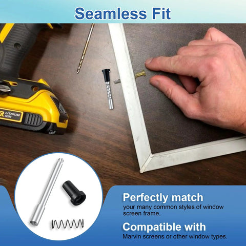 Image showing Bulletproof Window Screen Plunger Latches with Black Locking Caps installing into a window frame.