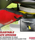 Hand adjusting gate on Tow-Behind Broadcast Spreader For Seed And Fertilizer, 150 Lb Capacity, Auto-Stop Dual Impeller model