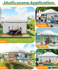 10x15 Heavy Duty Pop Up Canopy Tent With 4 Sidewalls For Outdoor Weddings And Parties displayed in multiple scenes