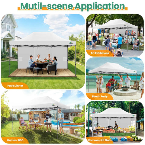 10x15 Heavy Duty Pop Up Canopy Tent With 4 Sidewalls For Outdoor Weddings And Parties displayed in multiple scenes