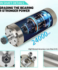 Heavy Duty Water Cooled CNC Router Spindle Motor 0.8KW 110V 400Hz 24000RPM ER11 Collet With Nut, internal gear view.