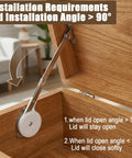 Soft Close Toy Box Hinges Set With Lid Support for Wooden Toy Chests installed on wooden box showing open lid