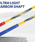 Ultra-light carbon shaft of kid friendly beginner golf club set with wood iron and putter, 3 balls and bag for ages 2 to 5.