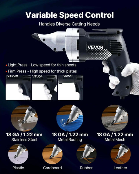 Electric Metal Shear With 360 Degree Swivel Head, 4.0 Amp Corded Sheet Metal Cutter, Variable Speed Control, versatile cutting