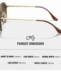 Phantos Shape Nonpolarized Sunglasses side view with product dimensions; brown gradient lenses; includes official eyewear kit