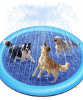 Dogs playing on a blue Splash Pad For Dogs And Kids, Anti Slip Dog Pool For Large Dogs, 0.58mm Thickened Durable Outdoor Water Play Mat, 67 Inch