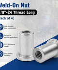 Heavy Duty Steel Weld On Nut 3/8-24 Fine Thread Female Stepped Chassis Mount Tab Hardware For Muscle Cars And Truck Builds Includes Four Pieces - pack of 4, high-strength steel construction, ideal for weld applications.