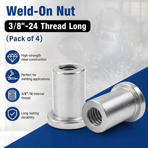 Heavy Duty Steel Weld On Nut 3/8-24 Fine Thread Female Stepped Chassis Mount Tab Hardware For Muscle Cars And Truck Builds Includes Four Pieces - pack of 4, high-strength steel construction, ideal for weld applications.