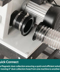 Shop Ready 4 Inch Magnetic Dust Collection Kit Featuring Quick Connect Couplers And Heavy Duty Hose Clamps For Lightning Fast Tool Swaps And Trouble Free Workspaces, showing magnetic couplers on dust collector.