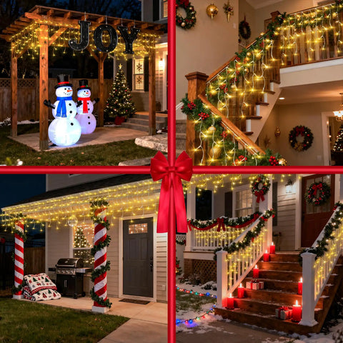 1620 LED 164ft Outdoor Christmas Lights Diamond Inspired Faceted Curtain String Lights With 360 Drops in yard and patio decor