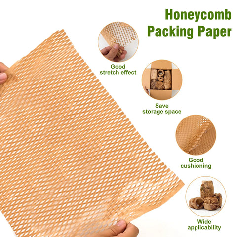 Packing Paper For Moving And Shipping, 12 Inch By 200 Foot Wrapping Paper For Glassware And Fragile Items, Tearable No Tape Needed, Bubble Wrap Alternative, Quick Secure Protection, Includes 20 Fragile Stickers, showing honeycomb design