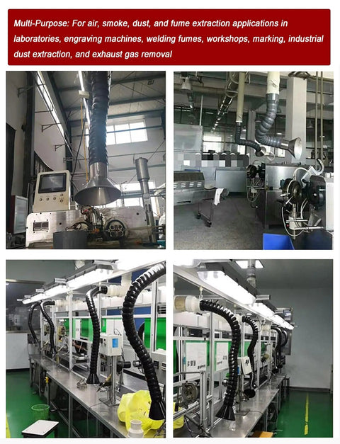 Top Shelf Heavy Duty Welding Fume Extractor Arm With Smooth Bending Hose in industrial workspace for fume extraction.