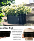 17 Inch Black Metal Deck Railing Planter Box 2 Pack Wall Hanging Flower Boxes For Outdoor Garden Window Box with Drainage Holes