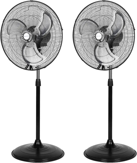 Two Industrial Grade 18 Inch High Velocity Pedestal Oscillating Fans With Aluminum Blades 3850 CFM 3 Speed Settings for commercial use