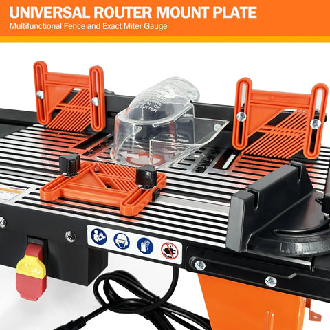 Total Game Changer Universal Benchtop Router Table With Premium Die Cast Aluminum Table Top showing router mount plate with safety features.