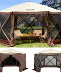 Six Sided 12x12 Pop Up Canopy Shelter With Mesh Windows Portable Carry Bag Stakes Epic Outdoor Shade Tent set up on lawn