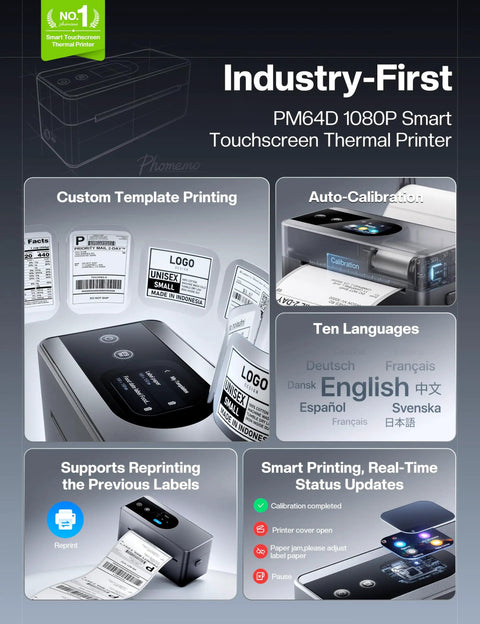 Slick Bluetooth Thermal Label Printer With Intuitive Touchscreen For Quick 4x6 Shipping Labels And Smooth Inventory Workflow, showing its features.