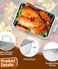 Heavy Duty Stainless Steel Roasting Pan Set With Rack For Turkey And Chicken, 3.5-inch deep pan with cooked turkey