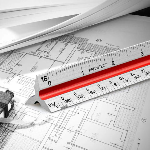 12 Inch Architectural Scale Ruler Triangular Tool Color Coded For Drafting And Blueprints, Pro Grade Precision With 6 Scales On Aluminum Alloy Build