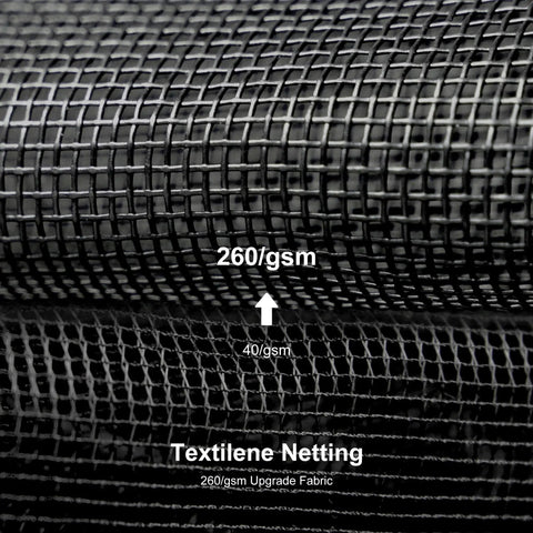 Close-up of black Textilene netting fabric with 260gsm density, highlighting strong weave for 12 By 20 Ft Permanent Hardtop Aluminum Gazebo.