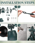 Installation steps for Badass Heavy Duty Cast Iron Outdoor Wall Bell With Slick Vintage Rustic Patina including mounting hardware.