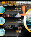 Windshield Chip Repair Kit For Cars And Home Glass With Fast Nano Penetrating Resin Filler That Stops Cracks From Spreading In 15 To 30 Minutes For Star Linear And Bullseye Cracks Two Pack shown with repair device and instructions