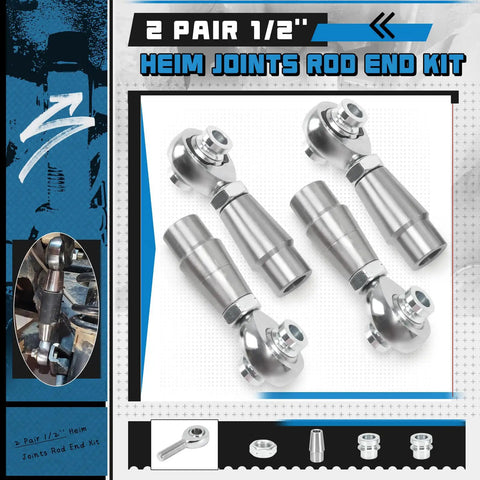 Beefed Up 1/2 Inch Heim Joints Rod End Kit with Chromoly Panhard Right and Left Hand Thread Tube Adapter and Jam Nut, 2 Pair.