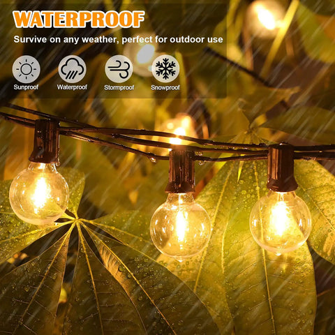 100Ft Outdoor G40 LED Globe String Lights Dimmable Waterproof Shatterproof Connectable Commercial Grade Patio Lighting in rain