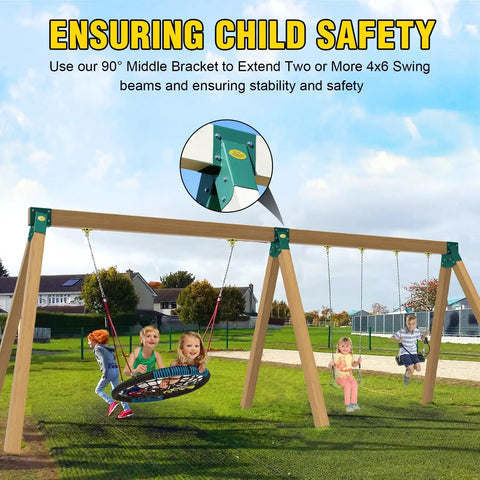 Green Swing Set Brackets Kit With Two A Frame Brackets And One Middle Bracket Heavy Duty Mounting Hardware Included Durable Powder Coated Steel For Porch Yard And Playground