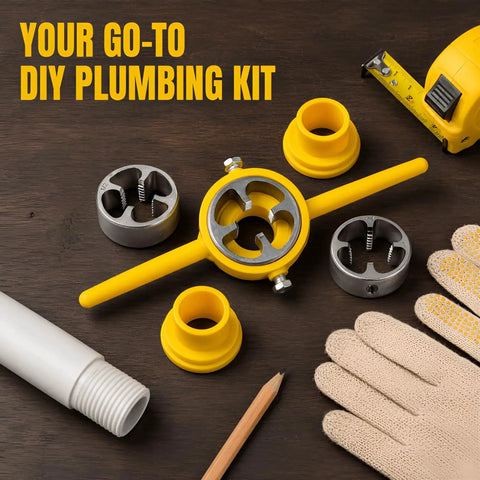 Durable 6-Piece PVC Pipe Threader Tap Set For Quick DIY Plumbing Fixes Featuring 1/2 Inch, 3/4 Inch And 1 Inch Die Tools metal dies and PVC pipe