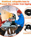 Portable Propane Heater For Camping And Outdoor Spaces, Rugged Base With Propane Tank Holder on picnic table in snow