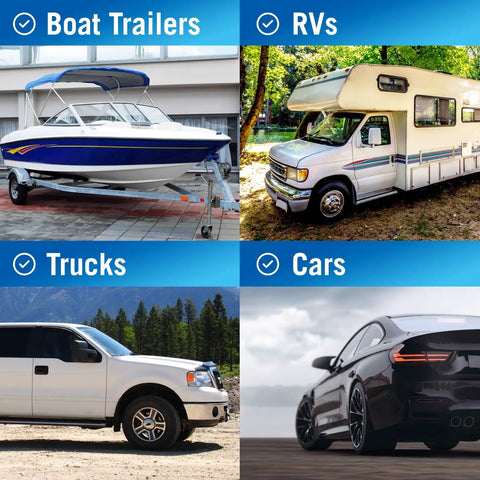 Two Trailer Wheel Chocks With Rope And Wheel Dock For Boat Trailers Travel Campers And RV Accessories on various vehicles