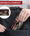 58 In 1 Magnetic Precision Screwdriver Set with Case for iPhone MacBook Computers placed in backpack, compact size highlighted