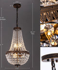Six Light French Empire Crystal Chandelier With Antique Bronze Finish, Farmhouse Pendant, 13-inch Diameter