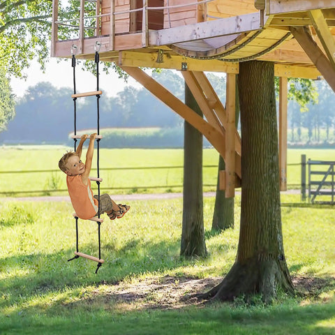 Child climbing Rope Ladder For Kids Climbing Obstacle Course With Sturdy Wood Beams And Top Hooks, Playground Playset Accessory