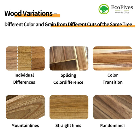Wood variations chart showing acacia grain differences for Acacia Kitchen Drawer Organizer With Grooved Dividers, 6 Slot Silverware And Utensil Tray For Flatware And Kitchen Tools, Slim 17 Inch By 11.8 Inch By 1.6 Inch, Great Space Saver And Easy Access